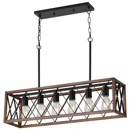 6 Light Dining Room Light Chandelie (Wood Grain / 6-Light)