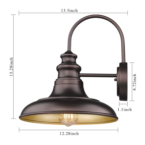 Outdoor Barn Light Fixture Farmhouse Wall Mount Light Wall Sconce Exterior Wall Lighting Fixture Industrial Bronze Finish Lantern for Porch with Gold Interior (Oil-Rubbed Bronze / 12-RZ004-2PACK(Not Dusk to Dawn))