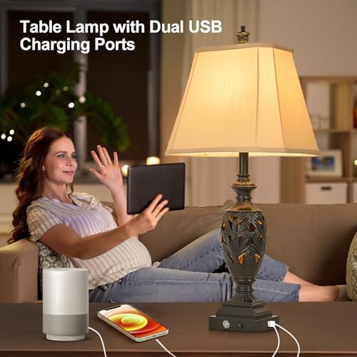 29.5" Touch Control Traditional Table Lamp Set of 2 with USB A+C (Black Gold / 29.5")
