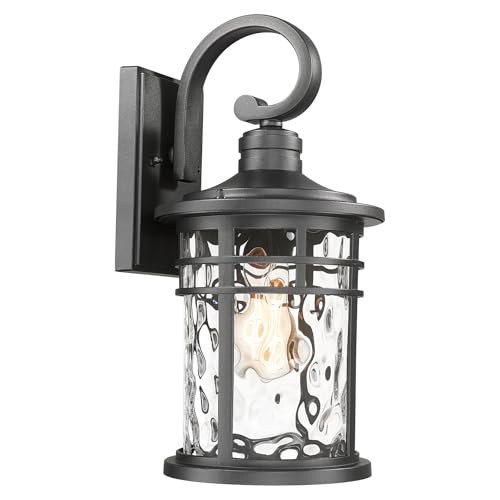 Outdoor Porch Lights Wall Mount Sconces with Stone Glass Outdoor Lighting Waterproof Exterior Lantern for House Front Porch Patio Garage Doorway Garden (1 Pack-Water Ripple Glass / Large)