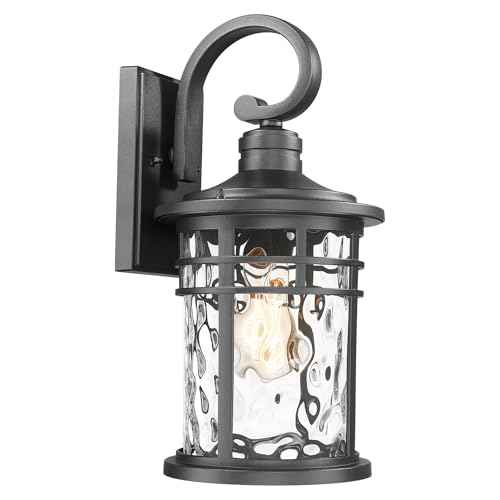 Outdoor Porch Lights Wall Mount Sconces with Stone Glass Outdoor Lighting Waterproof Exterior Lantern for House Front Porch Patio Garage Doorway Garden (1 Pack-Water Ripple Glass / Large)