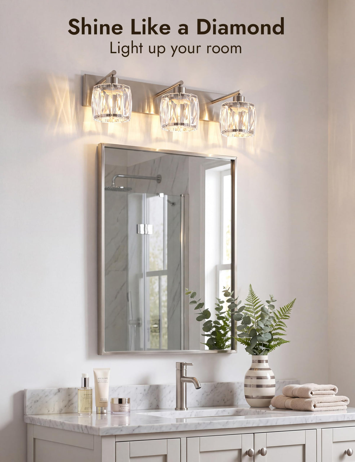 3 Light Crystal Bathroom Vanity Light Fixtures (Brushed Nickel-Round / 3 Light)