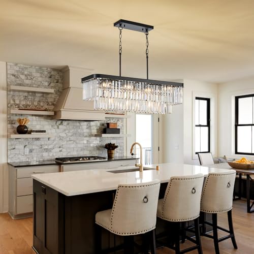 Black Crystal Chandeliers 11 Lights 33.5" Rectangle Chandelier (Black / Long-33.5”)
