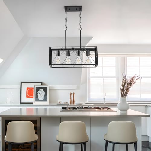 Black Farmhouse Kitchen Island Lighting (Black / 4-Light)
