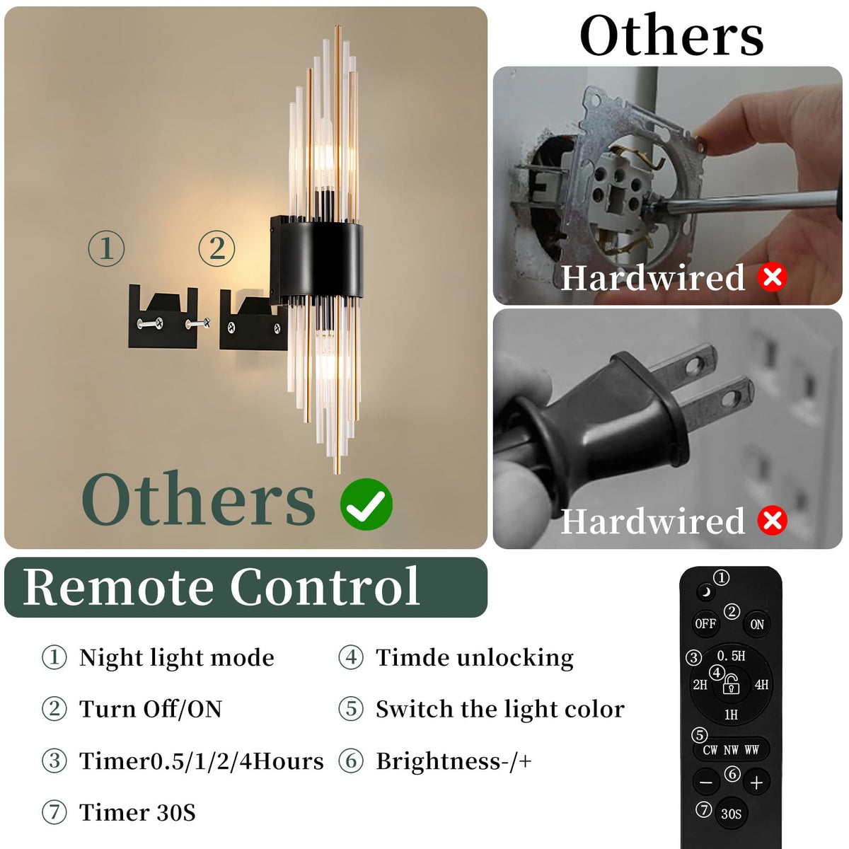 Battery Operated Wall Sconce Set of 2 (Black 2-pack)