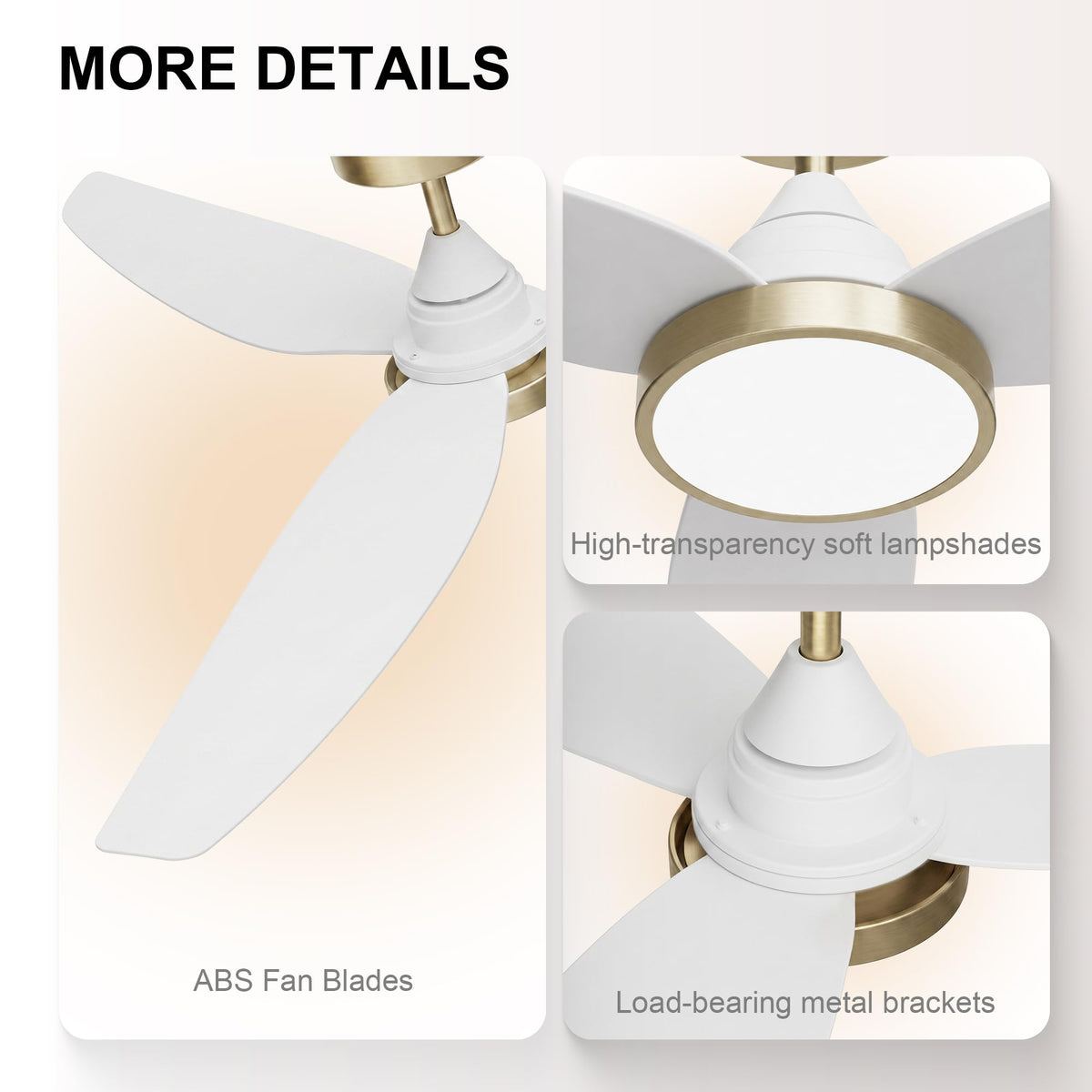 2 Pack 54 Inch Ceiling Fan with Lights (White & Gold / 54 inch)