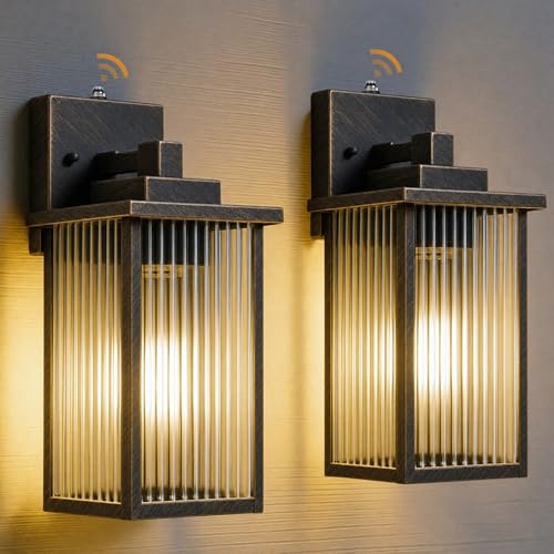 2-Pack 13-Inch Dusk to Dawn Outdoor Light, Black Brush Gold Metal (Black Brush Gold / 13''-2 Pack)