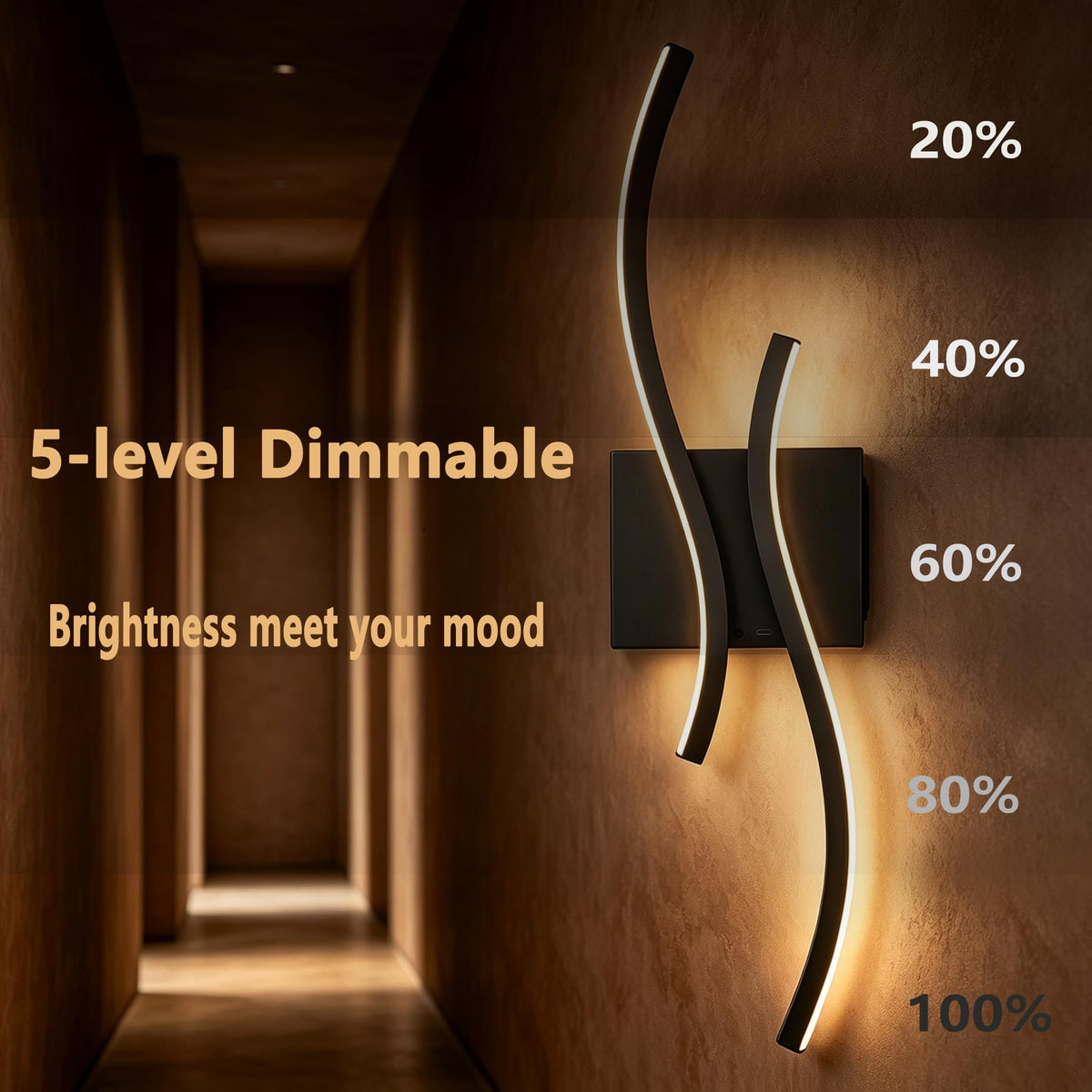 Battery Operated USB Rechargeable Wall Sconce (Black-Dimmable / Battery Charge)