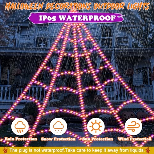 Halloween Light Up Spider Web Outdoor (A-Purple&Orange - 555LED)