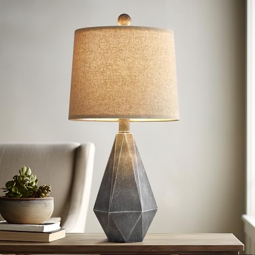 20.25" Rustic Farmhouse Table Lamp Sets of 2 for Living Room Bedroom Deep Grey Contemporary Classic Bedside Nightstand Lamp with White Fabric Shade (Small - Dark Grey)