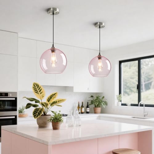 Pink Pendant Lights Kitchen Island 2 Pack (Pink / L - 9.84 in)