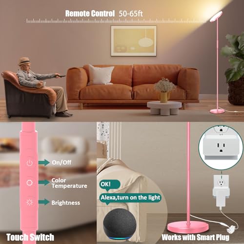 Floor Lamp Upgraded 40W 4000LM Super Bright Torchiere LED Floor Lamps for Living Room (40W Pink)