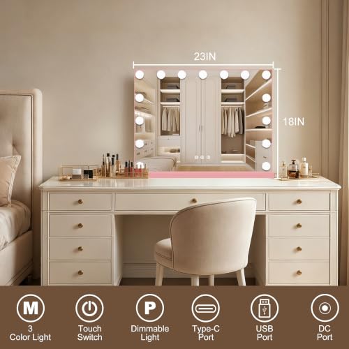 Vanity Mirror with Lights (Pink / 23"L x 18"W)