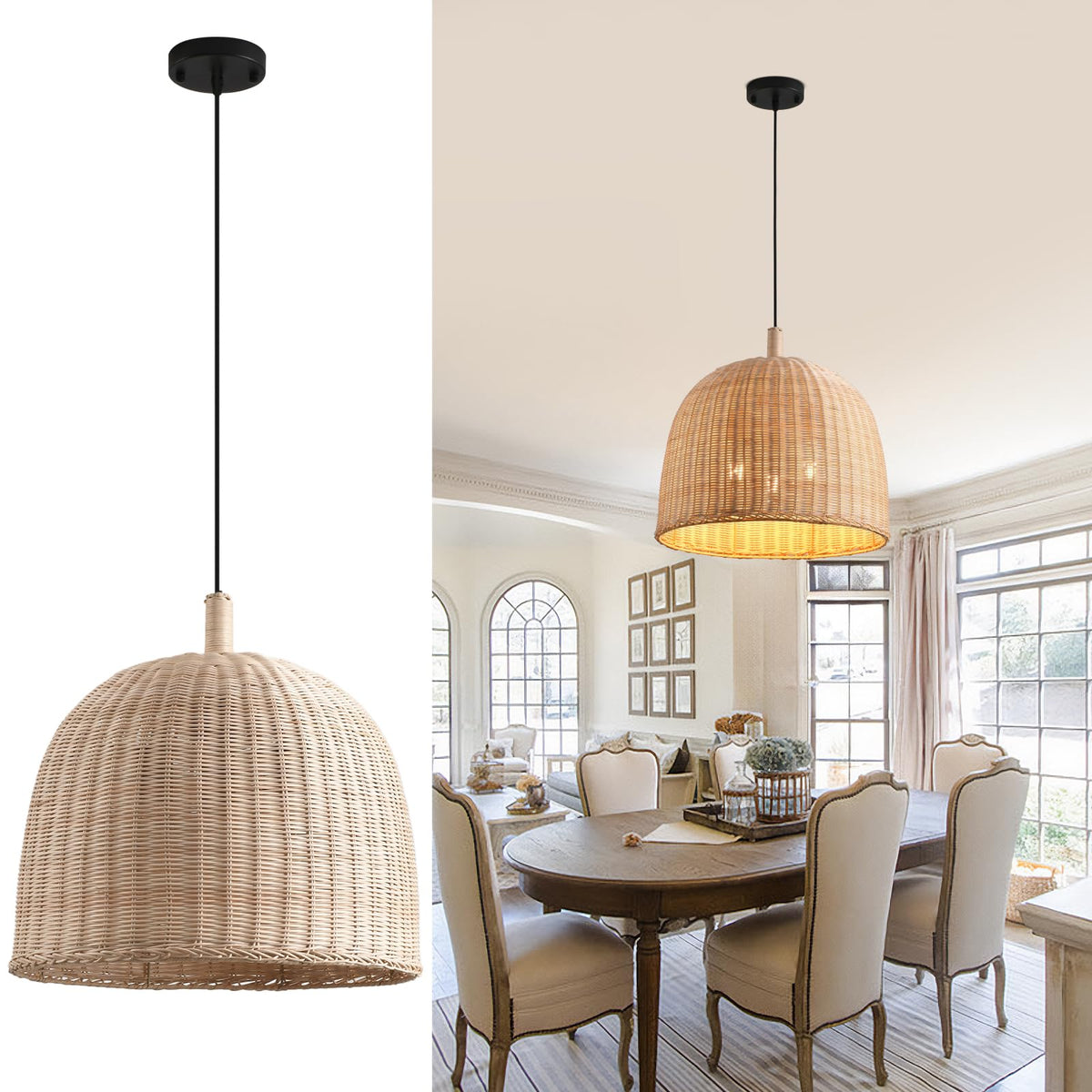 17.7" Rattan Pendant Light (Natural Rattan / 17.7" 3-Light)