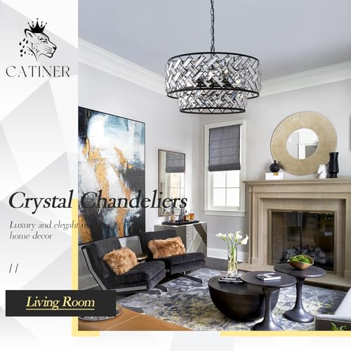 20" Black Crystal Chandelier (Large Drum Black)