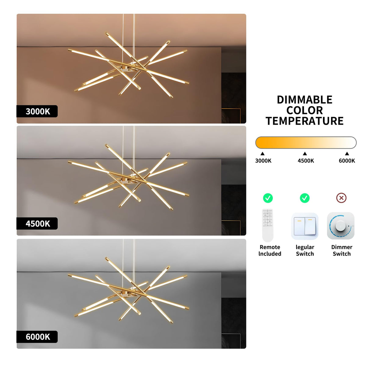 Modern Gold Chandelier (12Head-Gold-DIimmable)