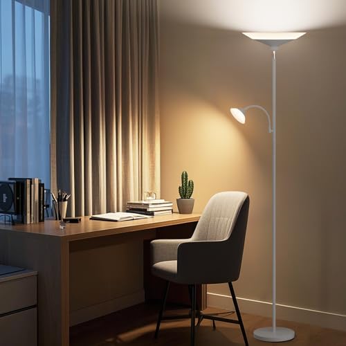 Sliver Gray Torchiere Floor Lamp with Reading Light (Silver Gray)