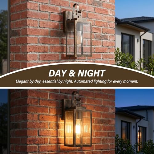 2 Pack 11.8" Black Brush Gold Dusk to Dawn Wall Mount Porch Light (11.8'' 2 PACK / Black Brush Gold)