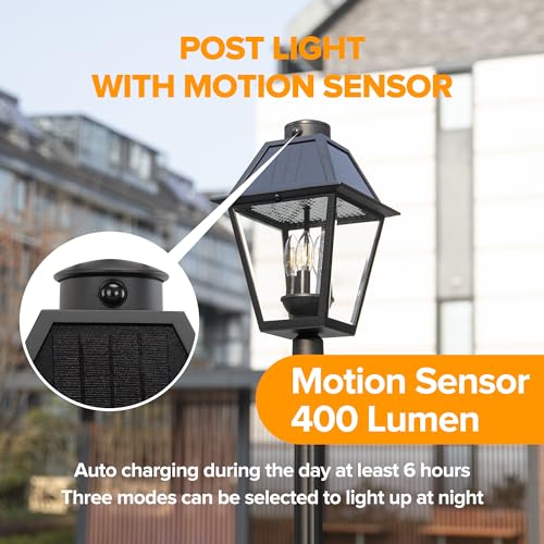 400 Lumen Outdoor Solar Lamp Post Light with Motion Sensor (Head+Post)