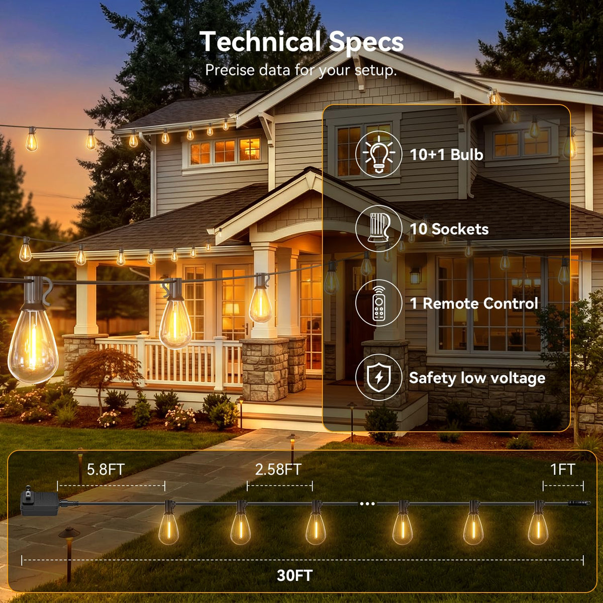 100FT Outdoor String Lights with Remote (100FT)