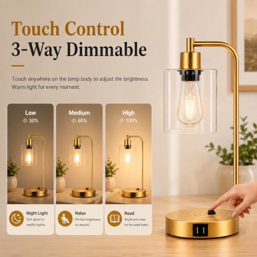 Industrial Touch Control Table Lamps Set of 2 (Gold(2 pack) - Clear Glass - Touch Control)