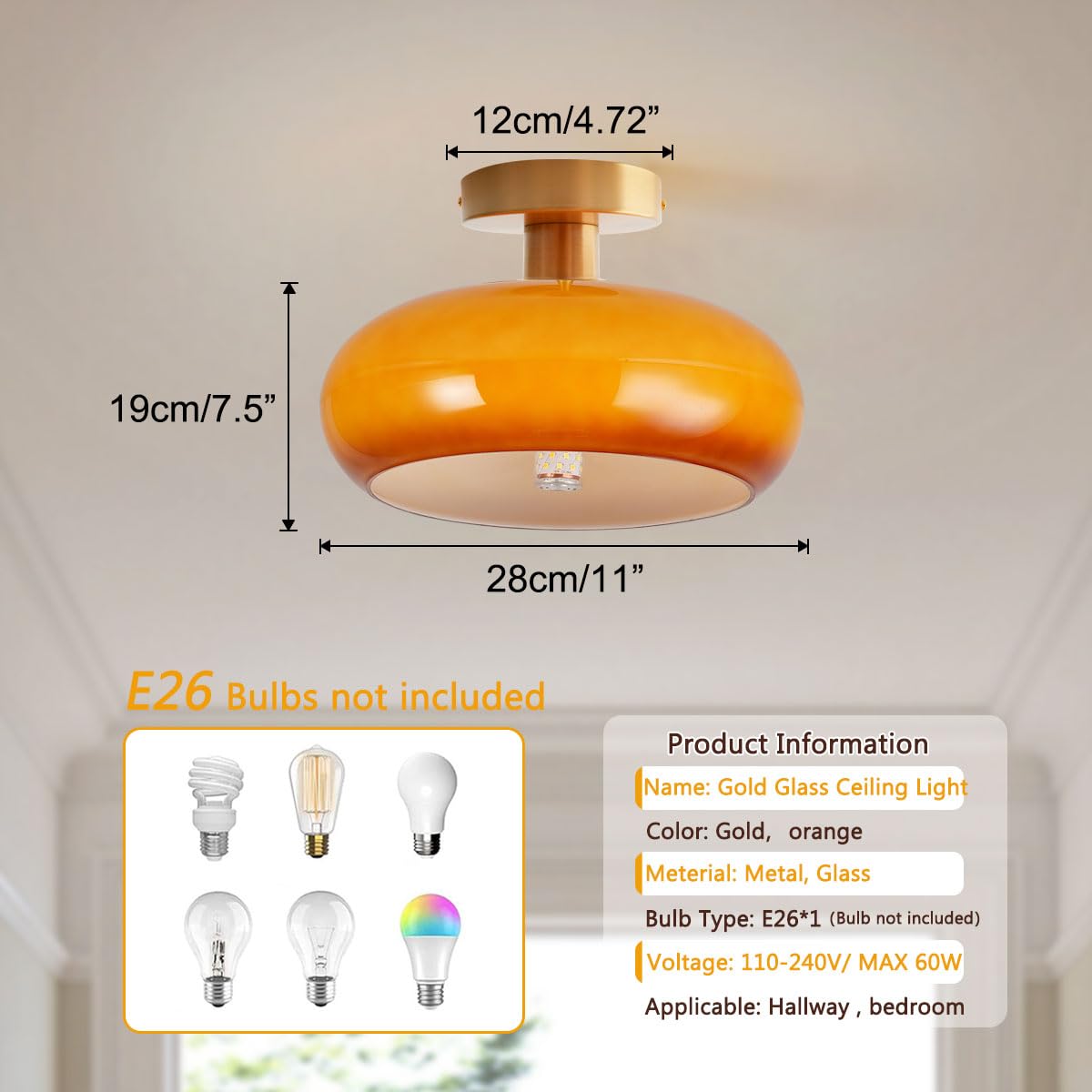 Modern Glass Flush Mount Ceiling Light (Flush-Orange)