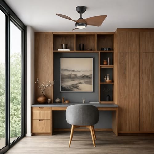 30 Inch Small Ceiling Fan with Light (Black & Walnut / 30 Inch)