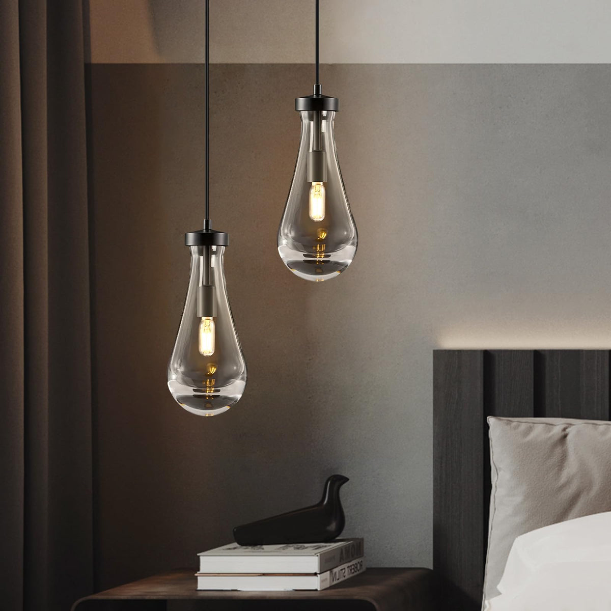 Raindrop Pendant Light Fixtures of 2 Lights (Black / 2 Head)