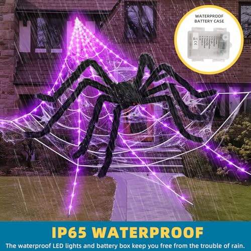 200" Halloween Decorations Light Up Spider Web with 250 LED Lights Decor (Halloween Web with Spider)