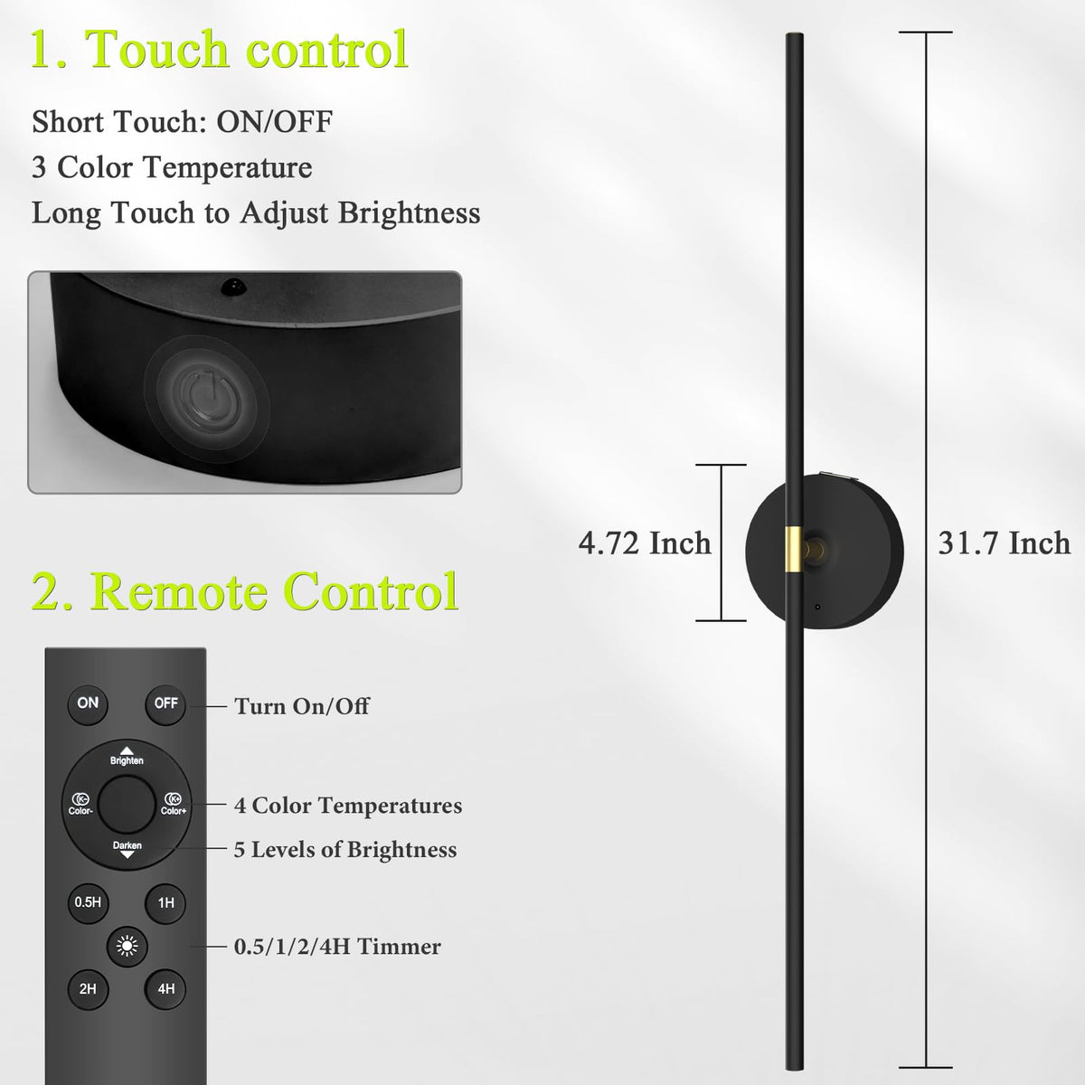 Battery Operated Wall Sconce Set of 2 (Black / Set of 2)