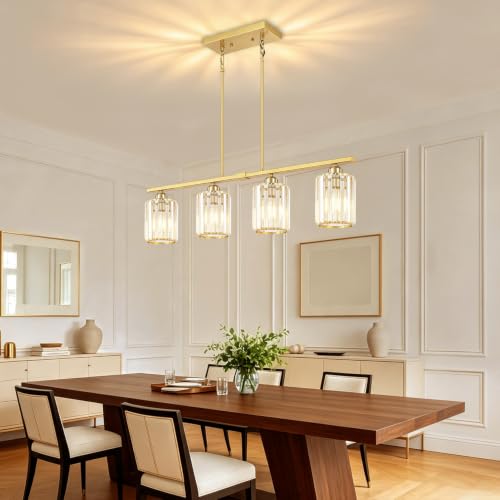 31.89'' Brushed Gold Island Lights for Kitchen Crystal Linear Chandelier (Gold)