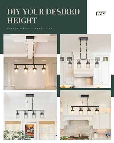 4 Light Island Lights (Black -Hammered Glass / 3.5" Hammered Glass, 4-Light)