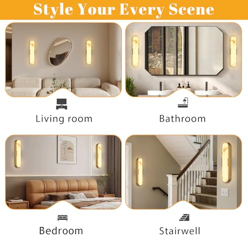 20" Natural Marble Gold Alabaster Wall Sconce 1Pack (Gold-Warm light / 20in-1pack)