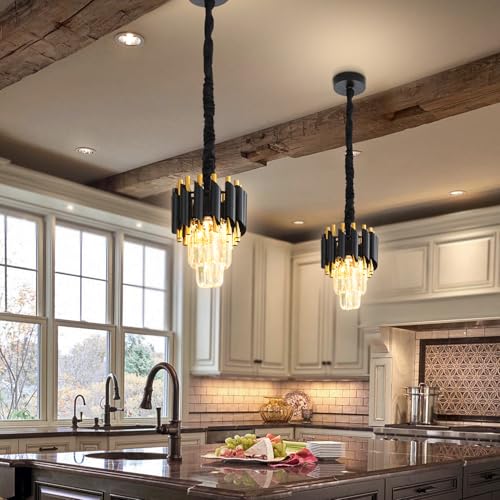 Modern Black Crystal Chandelier 2 (D7.4"XH10.2" Black)