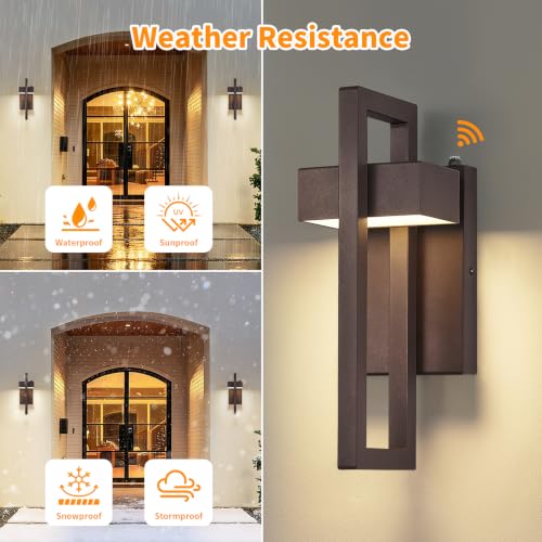 16.5'' LED Outdoor Wall Sconce Dusk to Dawn Exterior Lights (Brown - Dusk to Dawn / 16.5Inch - 2 Pack)