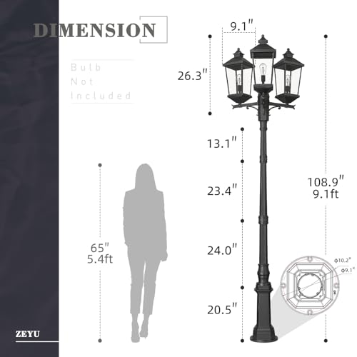 109'' Dusk to Dawn Street Lamp Light (Black - Clear Glass / 109 Inch - Dusk to Dawn)