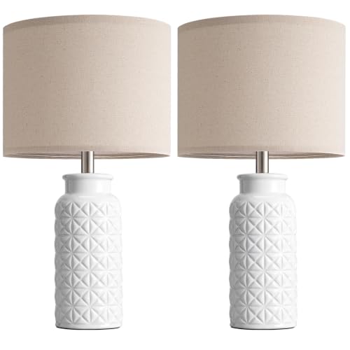 22.6" Modern Ceramic Bedside Lamps Set of 2 (White)
