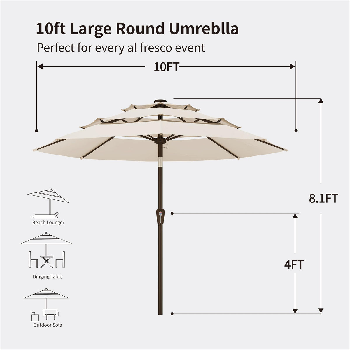 10ft 3 Tier Patio Umbrella (Beige / 10 FT)