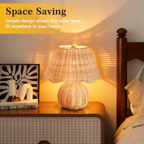 Rattan Small Bedside Mini Table Lamp for Bedroom (Rattan / On/Off Switch)