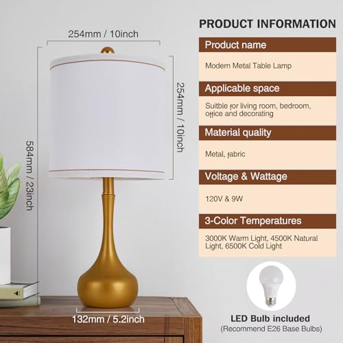 23" Farmhouse Table Lamp Set of 2 for Living Room Bedroom (‎Golden / 23")
