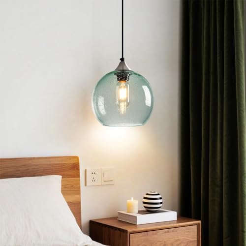 Light Green Seeded Glass Pendant Lights Kitchen Island 1 Pack (Light Green / M - 7.87 in)