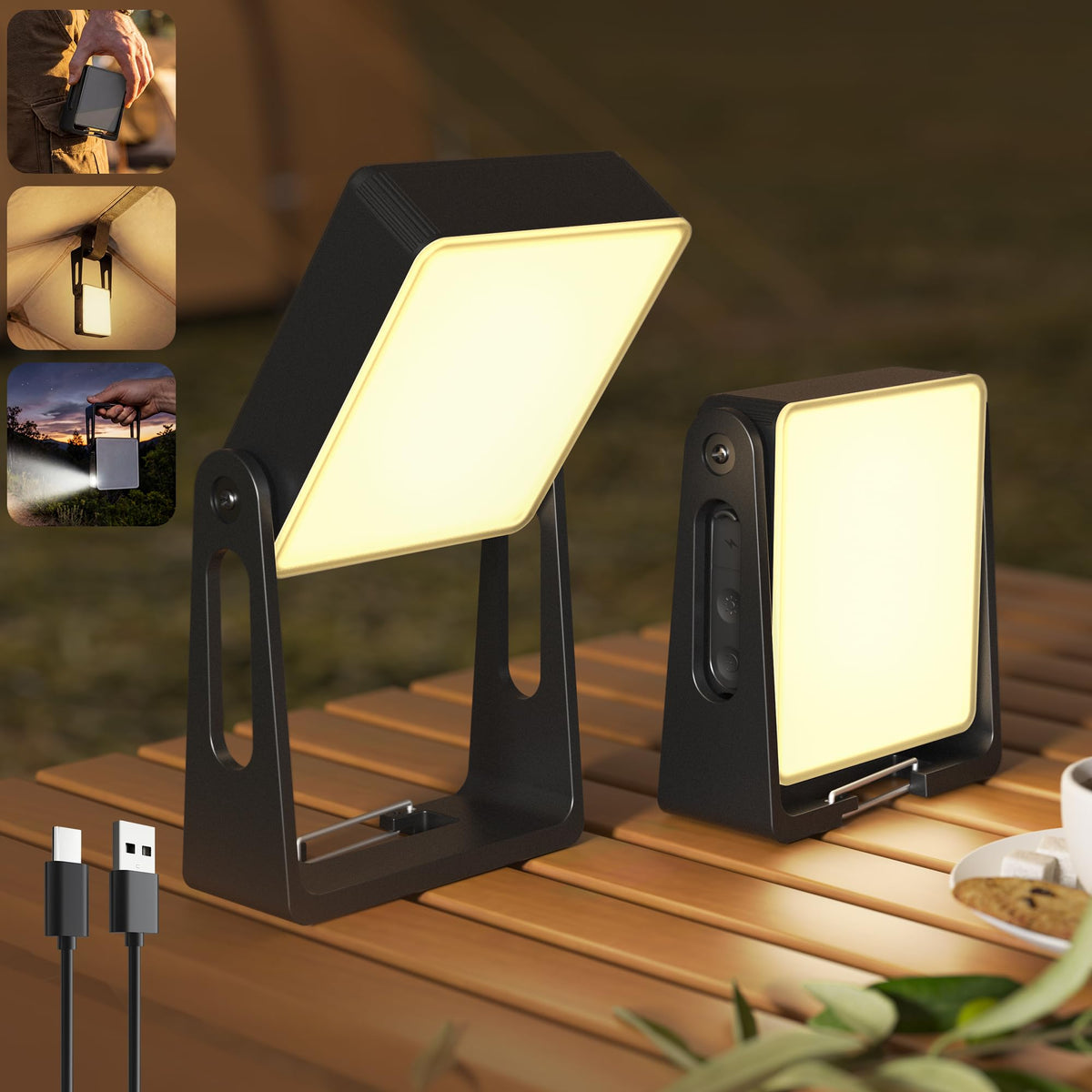 Rechargeable Camping Light Lamp (Black-2P)