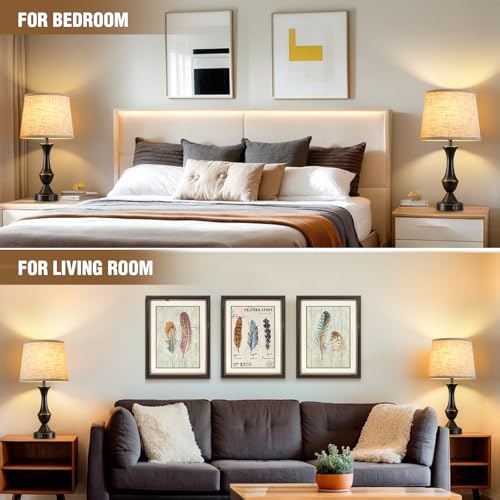 Upgraded Touch Table Lamps Set of 2 (Black, Beige / 22in)