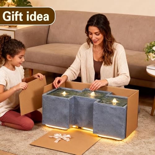 11.2H Small Cute Modern Cascading Outdoor Water Fountain with 3 Led Lights (11.2H)