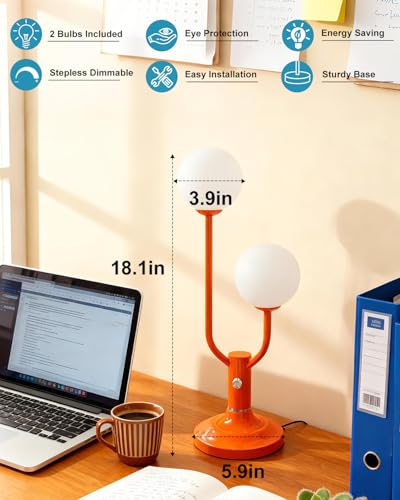 Orange Table Lamp Dimmable Vintage Globe Lamp G9 2 Bulbs Included (03-Orange-Globe-2U)