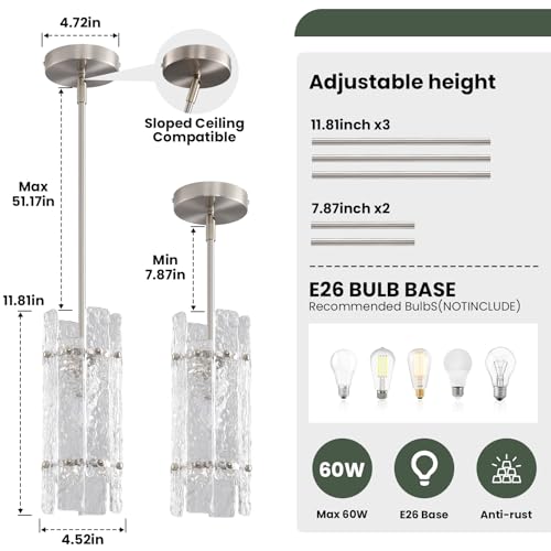 Brushed Nickel Glass Pendant Light for Kitchen Island (Brushed Nickel / 3-Pack(Round))