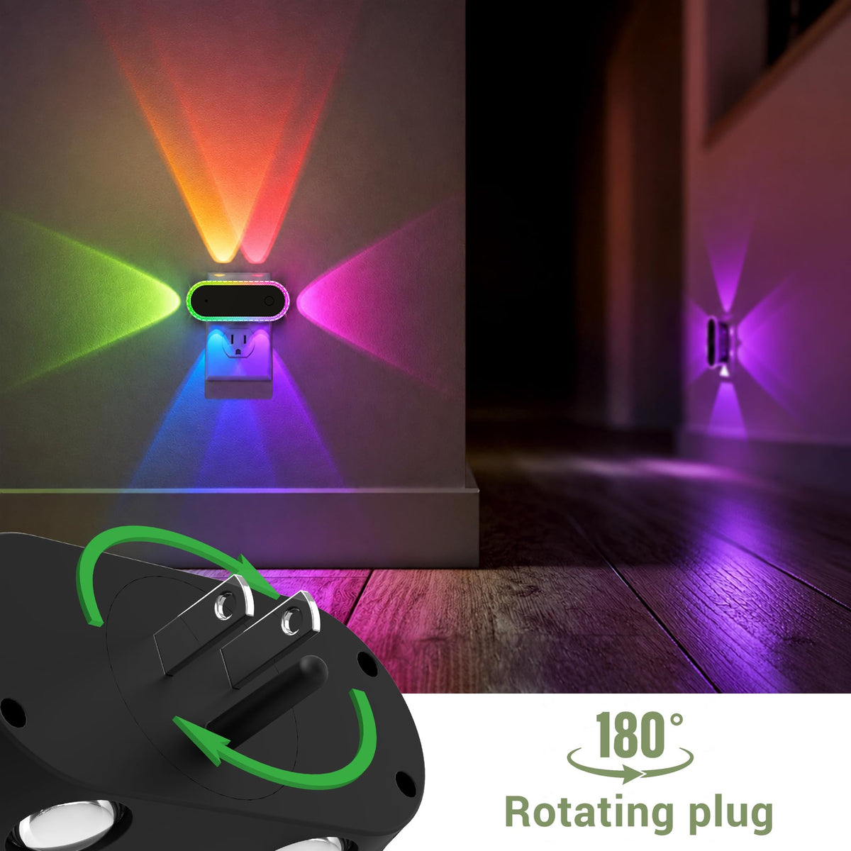 Night Lights Plug into Wall 2 (Black-RGB / 2 Pack)