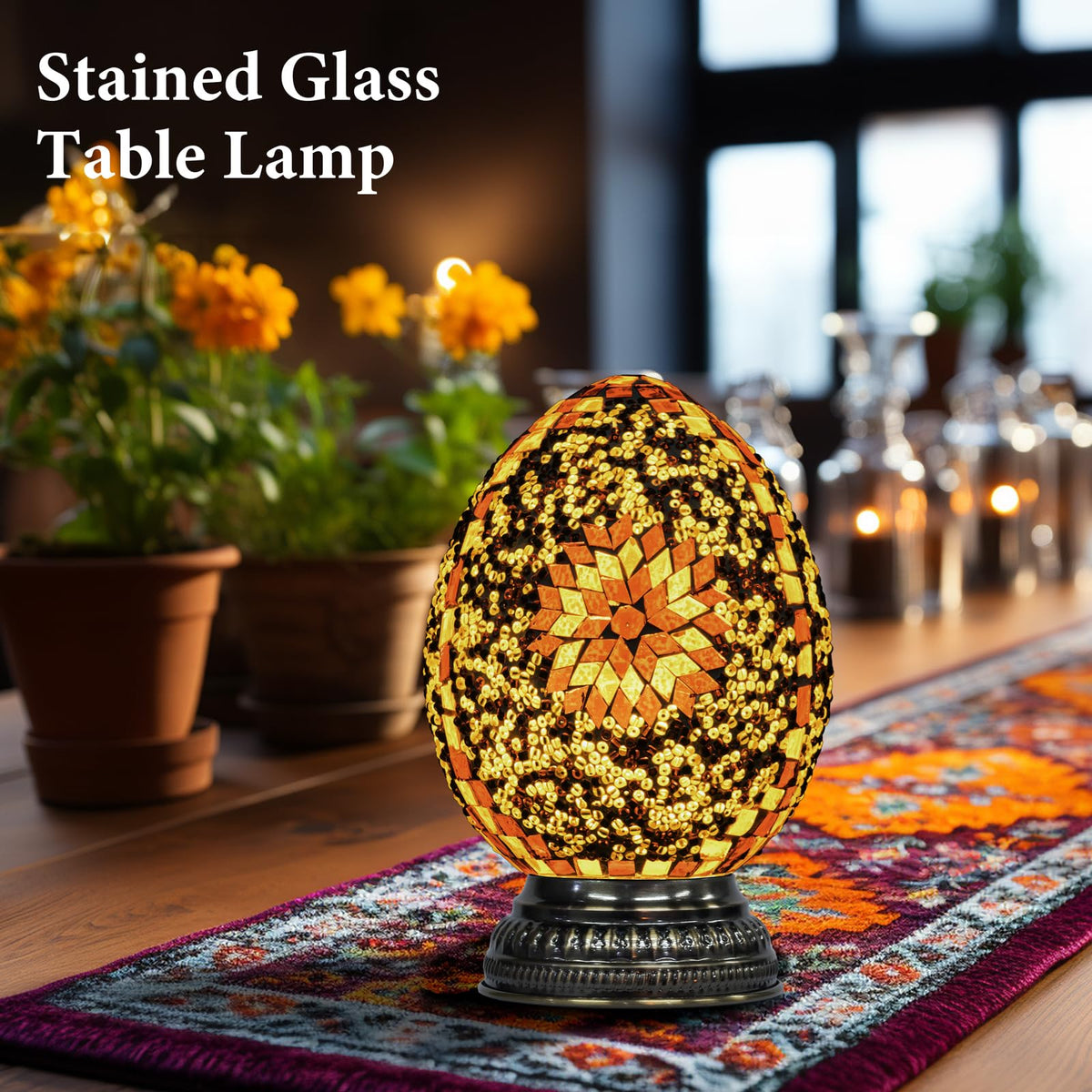 Turkish Mosaic Lamp Stained Glass Table Lamp with Tiffany Style (A - Yellow)