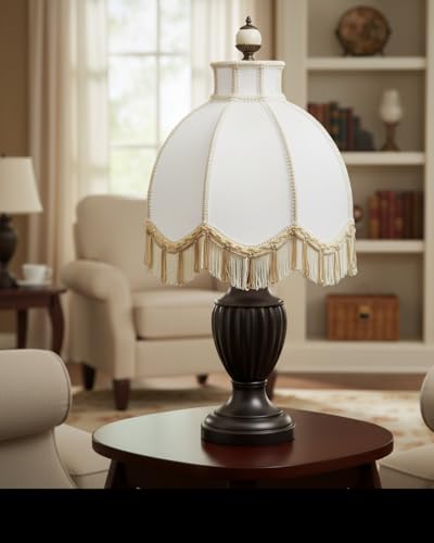 30628 Tranditional Scallop Dome Shape Spider Construction Lamp Shade in Light Grey Jacquard Fabric (Light Grey & 13" Wide)