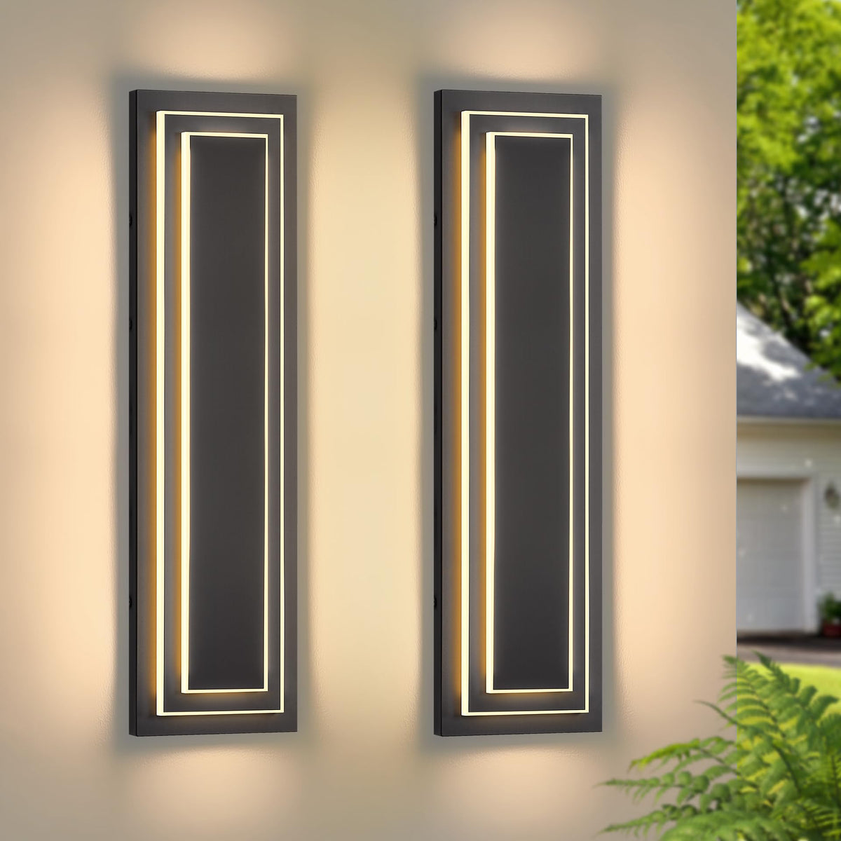 23.6 in Outdoor Wall Light Fixture (Black-2-Tier Modern Design / 23.6 Inches（60 cm）)